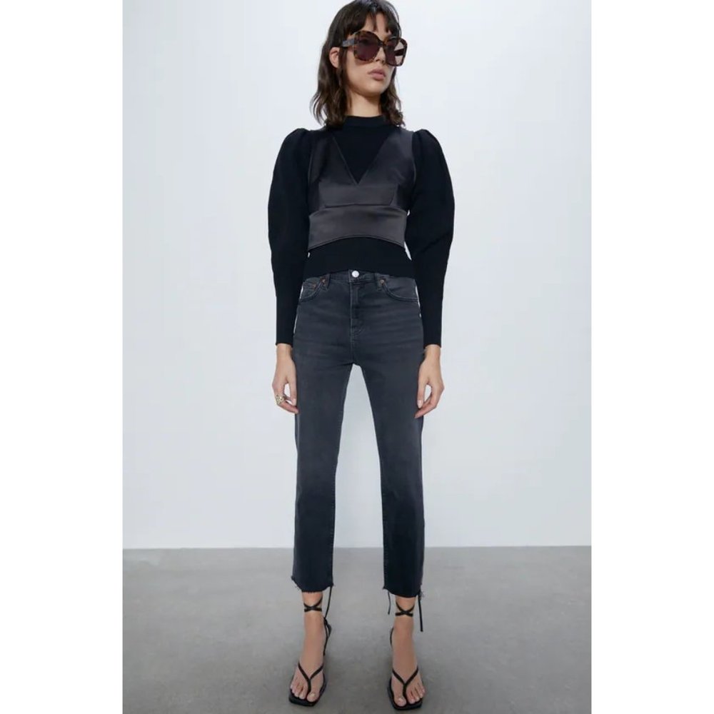 Zara Premium Slim Jeans Sky Black Distressed Grey - Picture 5 of 11